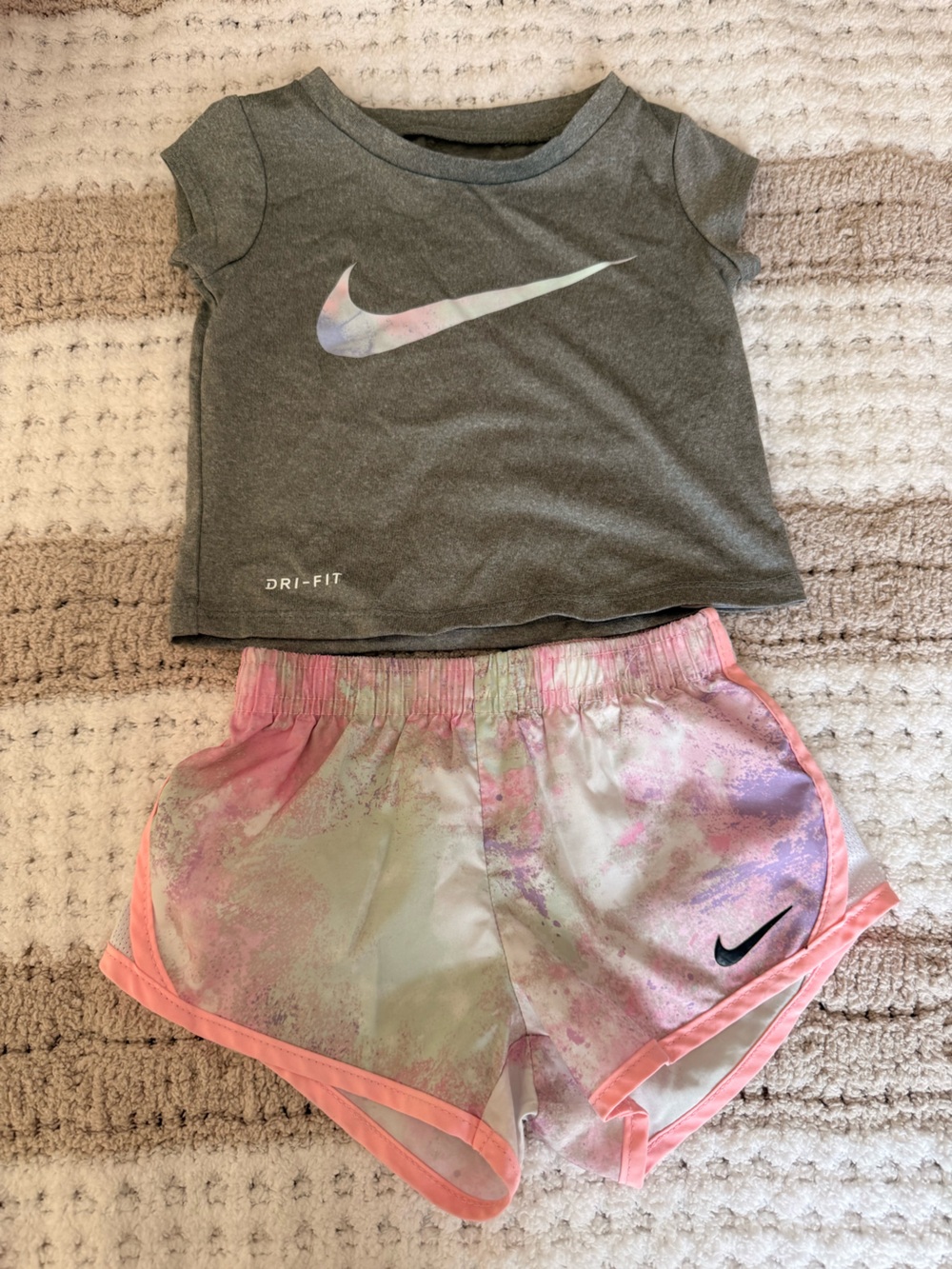 Nike Pink Tie-Dye Girls' Athletic Shorts with Peach Trim